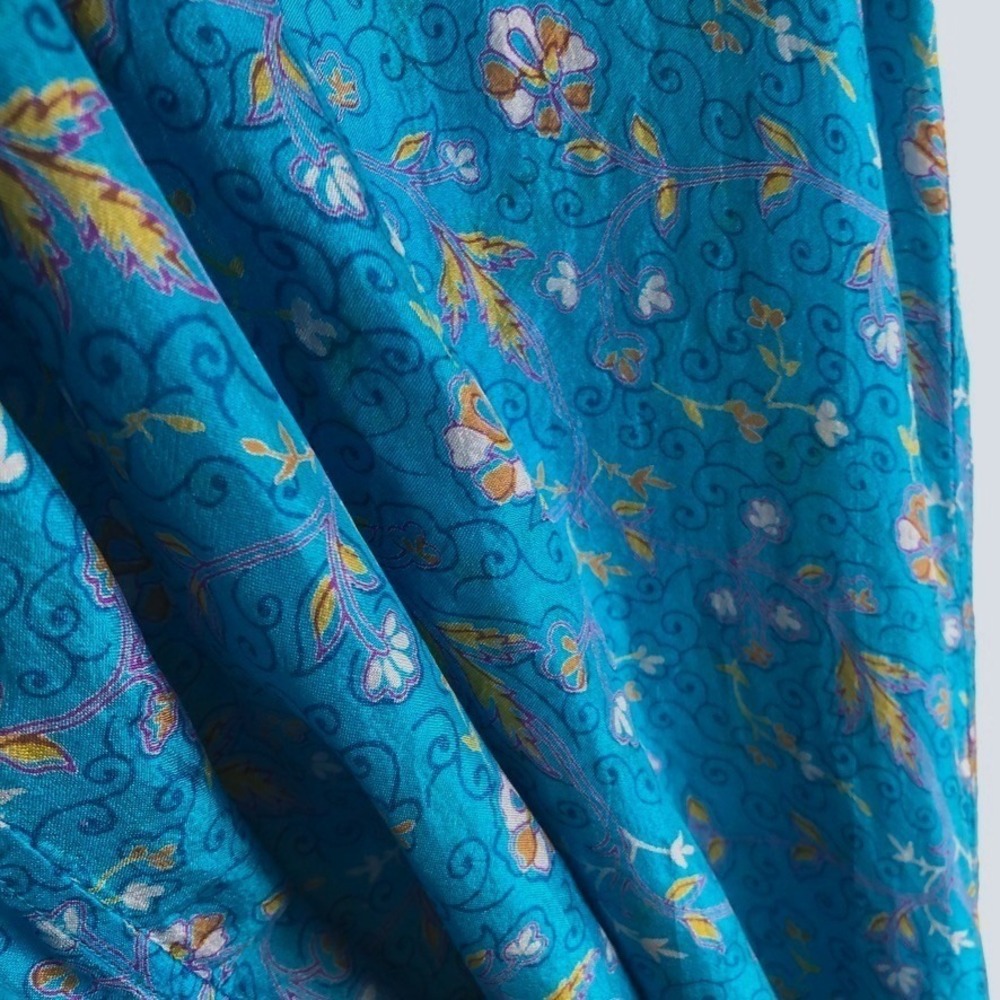 MATTA 100% Silk Maxi Slip Dress Sz S Blue Floral Side Slit Luxe Lightweight - Picture 7 of 12
